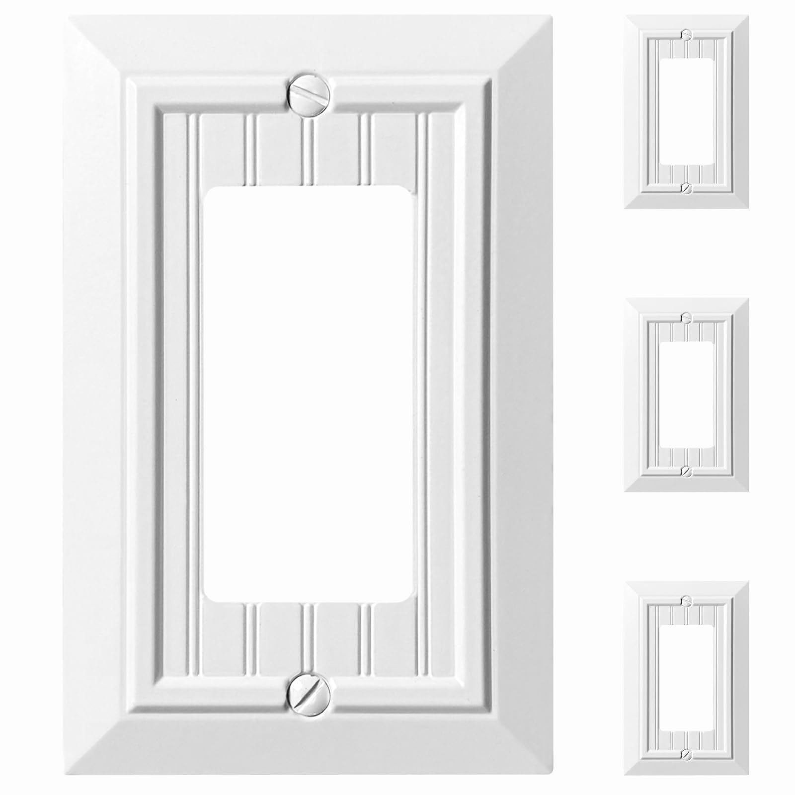 Photo 1 of Beadboard Outlet Covers Wall Plates, Bamboo Fiber Light Switch Covers, Natural Material Electric Receptacle Decorative Switch Plate Outlet Cover Pure White (1 Gang Decorator 4 Pack)