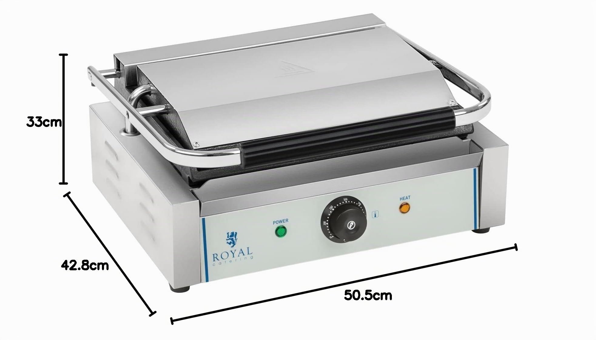 Royal Catering Plancha Grill De Contacto RCKG-2200 (2.200 watt, Temperatura de funcionamiento: 50-300 °C, Placa superior ondulada)