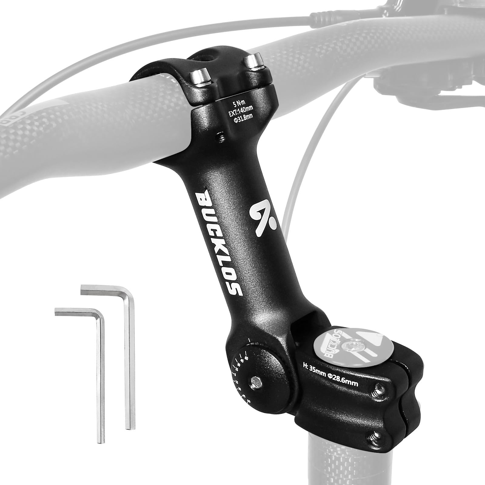 BUCKLOS Adjustable Bike Stem 31.8mm 25.4mm Riser Handlebar Stem, 100/110/120/130/140mm 60 Degree Extender Bicycle Mountain Bike Stems for MTB Road E-Bike BMX