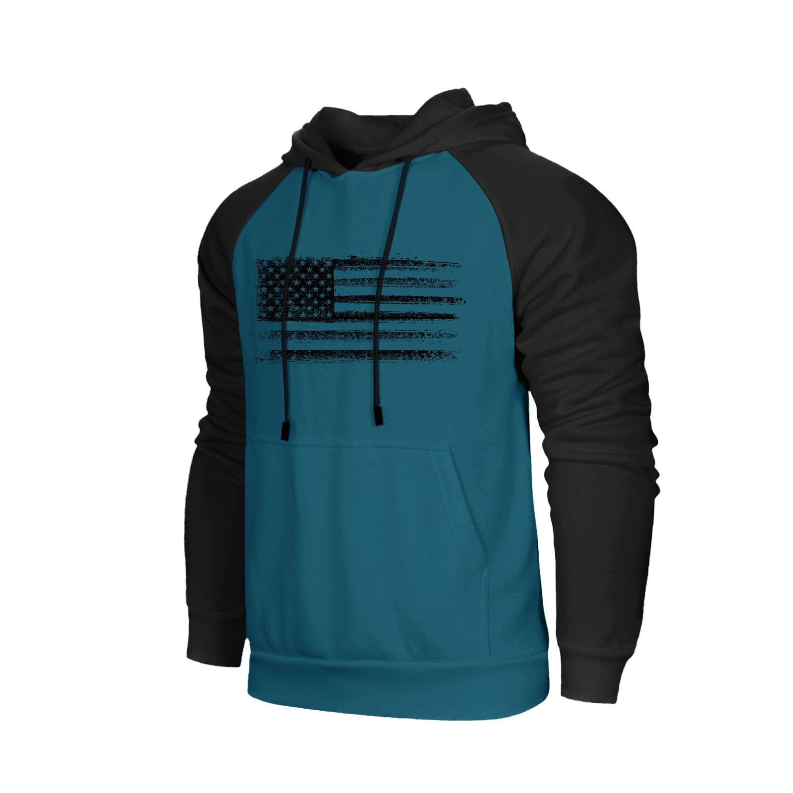 H HYFOL Men's Sweatshirt USA FLAG Patriotic Graphic Polyester Hoodies for Men Pocket Raglan Long Sleeve Sweatshirts