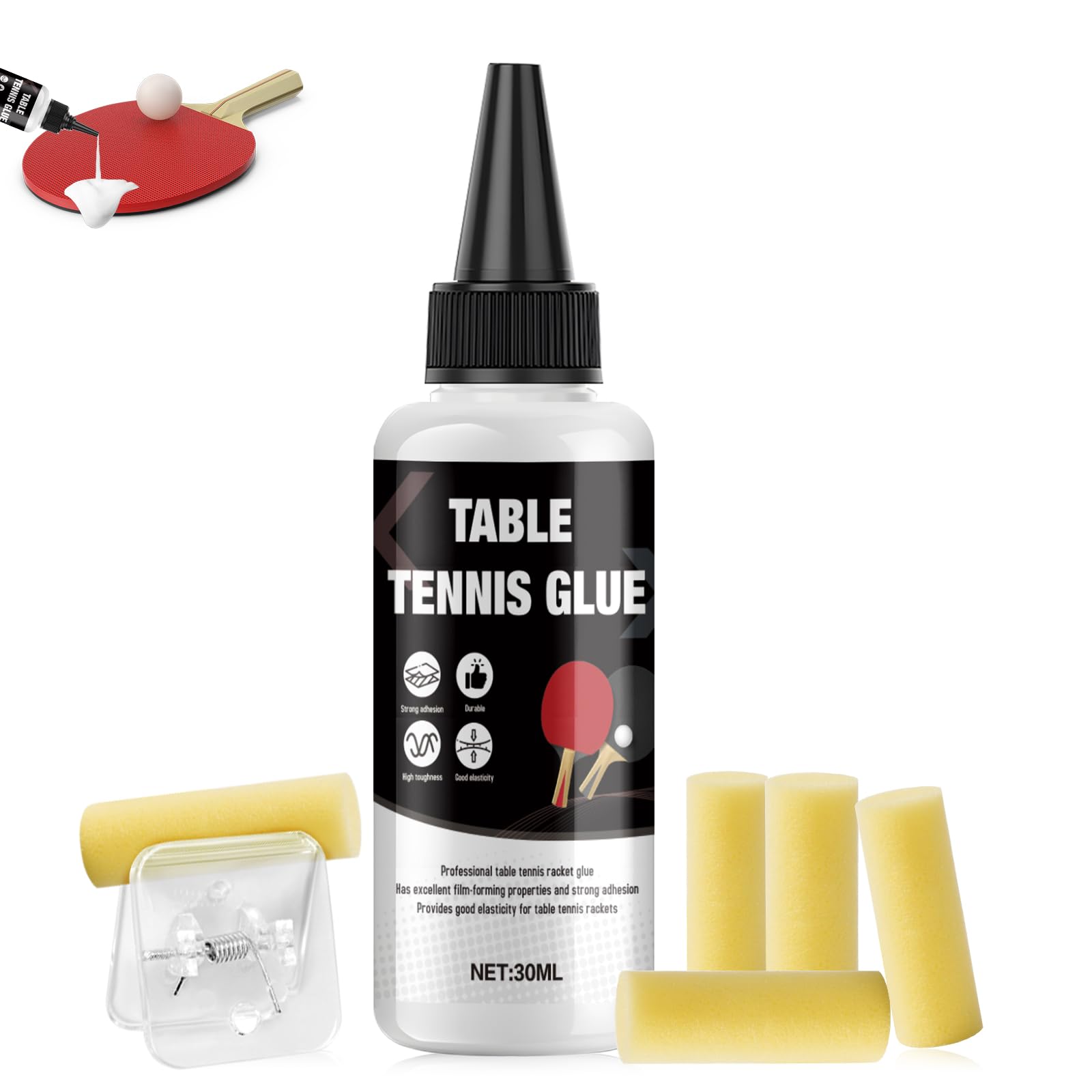 WEILAOK Table Tennis Adhesive, Pad Adhesive for Table Tennis Bat, Adhesive for Table Tennis Bat Padding, Fast Film Formation, Improved Resilience, Comes with Clamp and Applicator Sponges