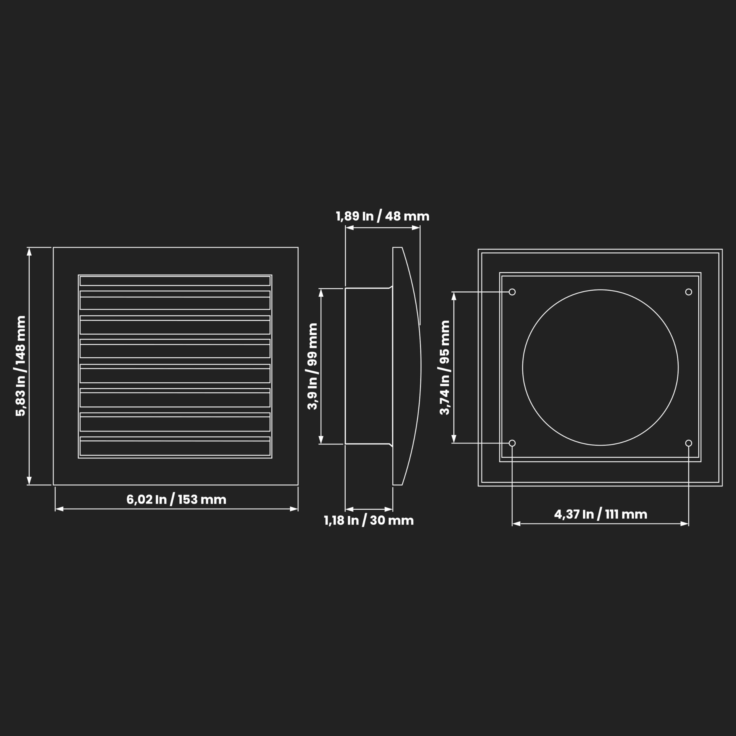 Repa Market 4 Inch (100 mm) Black Duct Cover for Wall or Ceiling/ABS Plastic Louvered Air Grille with Built-In Mesh Screen/Tumble Dryer Vent Covers/Intake & Exhaust Extractor Fan Vent Cover - Image 2