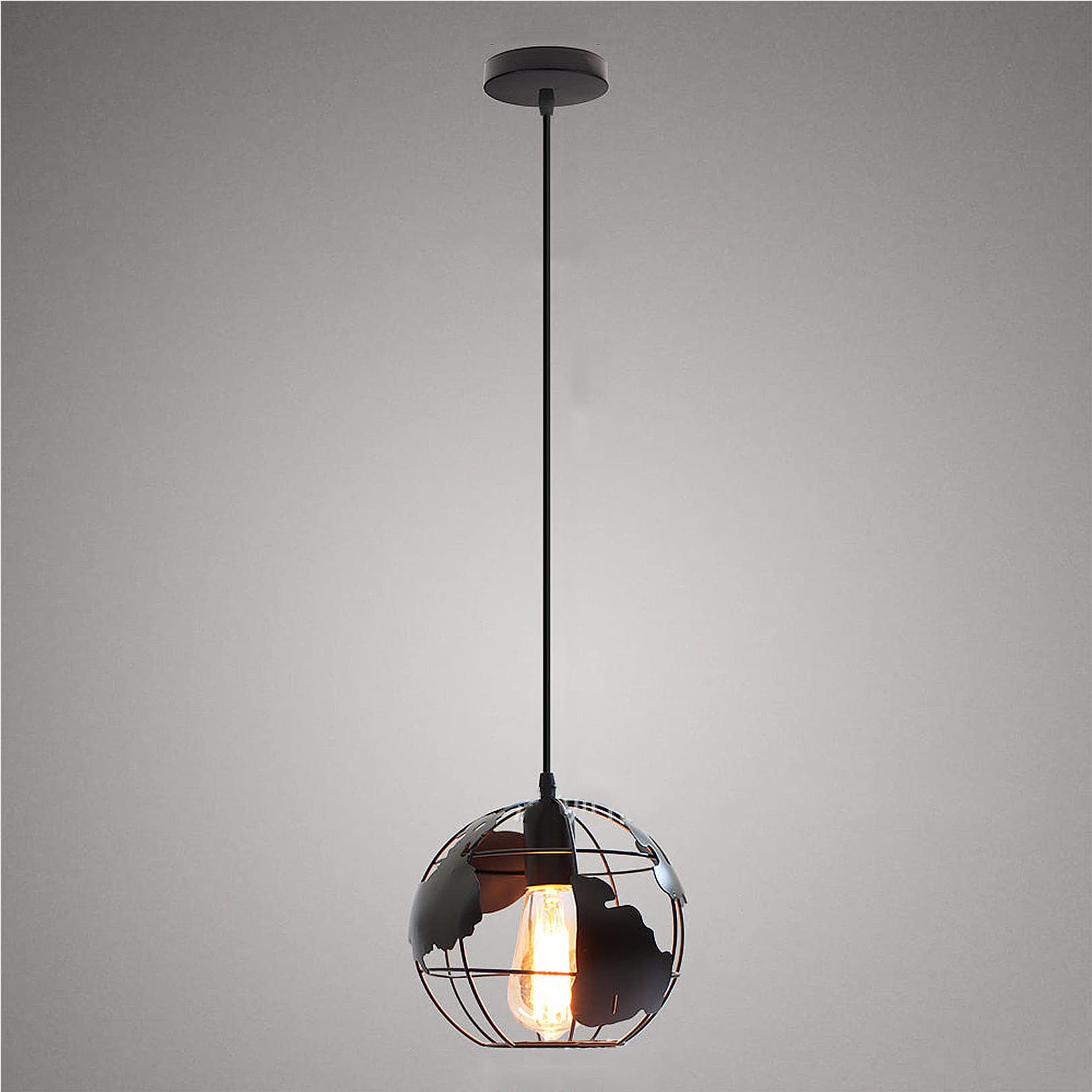 Luminaire suspendu industriel en métal noir, suspension rétro pour cuisine et salle A