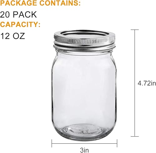 Miniatura 2 de Accguan Tarros Mason de 12 oz 11.8 fl oz con tapas herméticas, tarro de vidrio con tapas regulares, tarro de vidrio transparente ideal para
