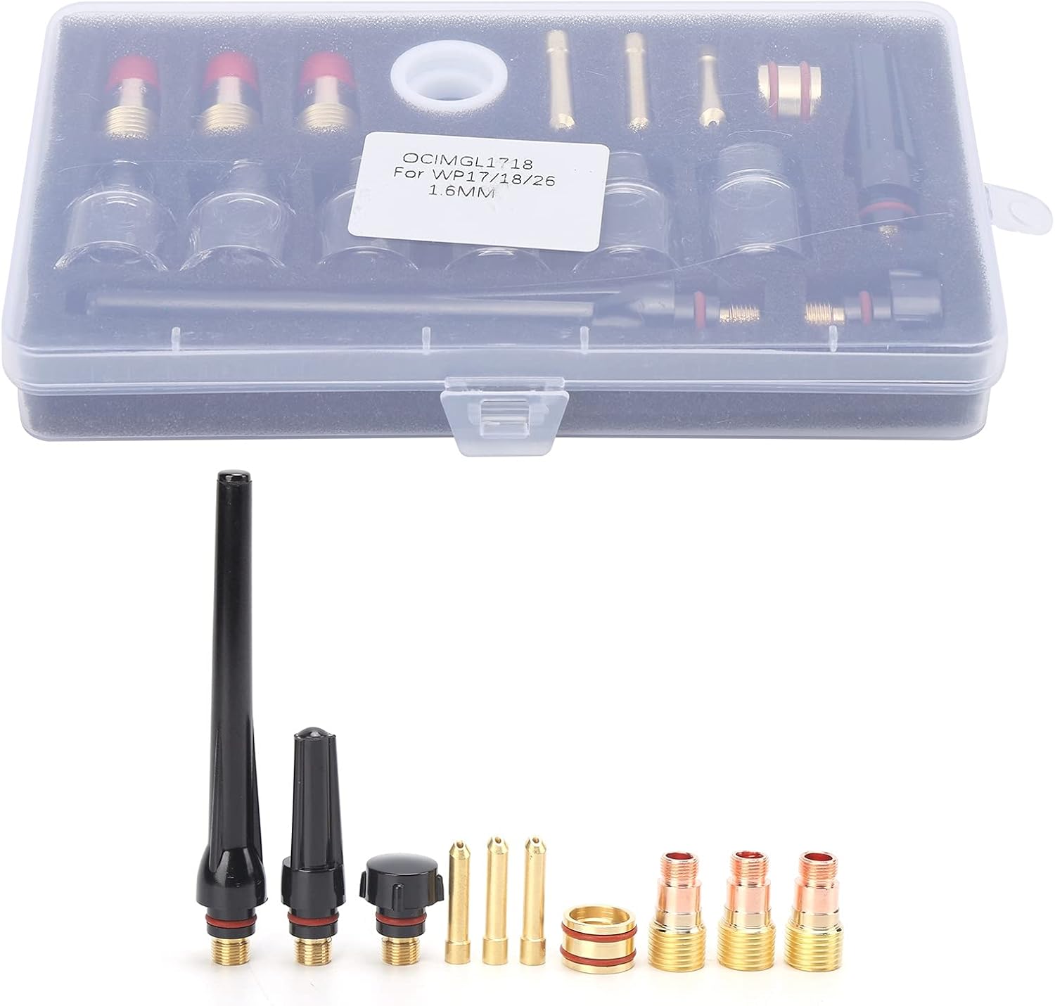 Welding Torch Accessories Kit Professional High Temperature Glass Brass Nozzle Replacement Parts for WP17 WP18 WP26 Welding Gun 6 Glass Nozzles 3 Gun Tails 3 Tungsten Clamps
