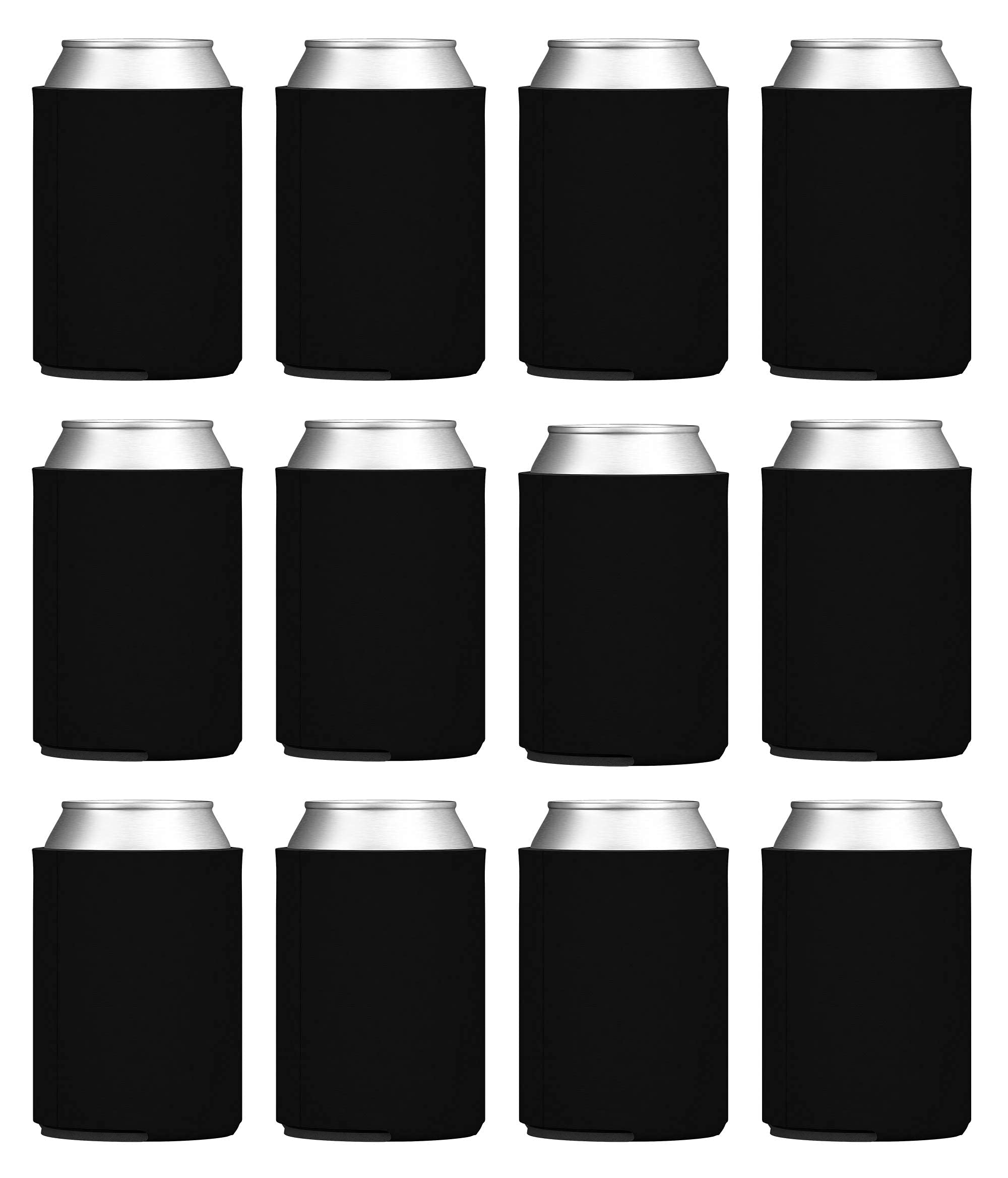 TahoeBay12 Can Sleeves - Black Beer Coolies for Cans and Bottles - Bulk Blank Drink Coolers – DIY Custom Wedding Favor, Funny Party Gift (Black, 12)