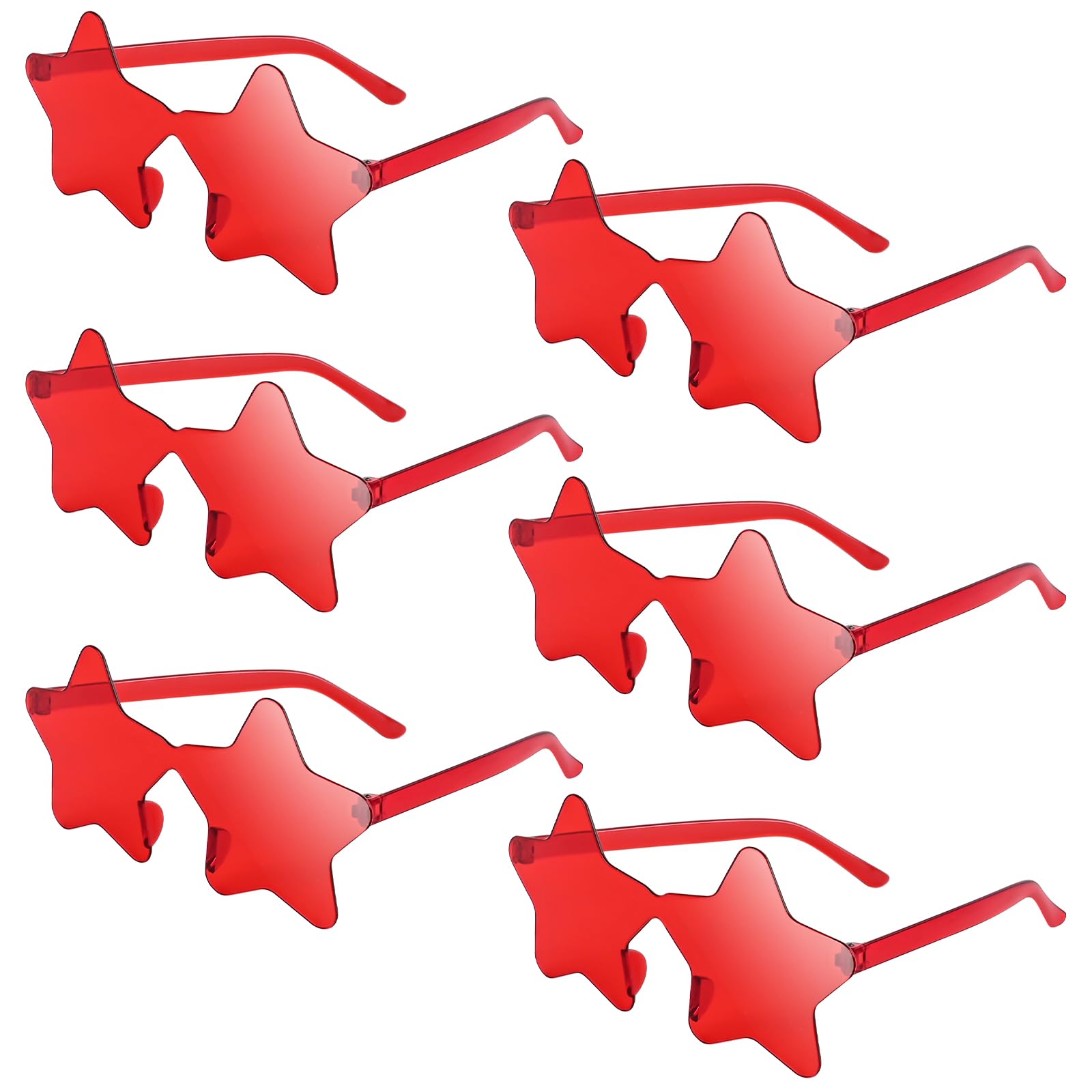 NACHLYNN Rimless Star Shaped Sunglasses Pentagram Glasses Transparent Sunglasses Valentine Day Party Favor (6, Red)