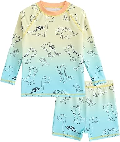 FishingDino Ensemble Maillot de Bain 2 Pièces Enfant Anti-UV avec T-Shirt et Short