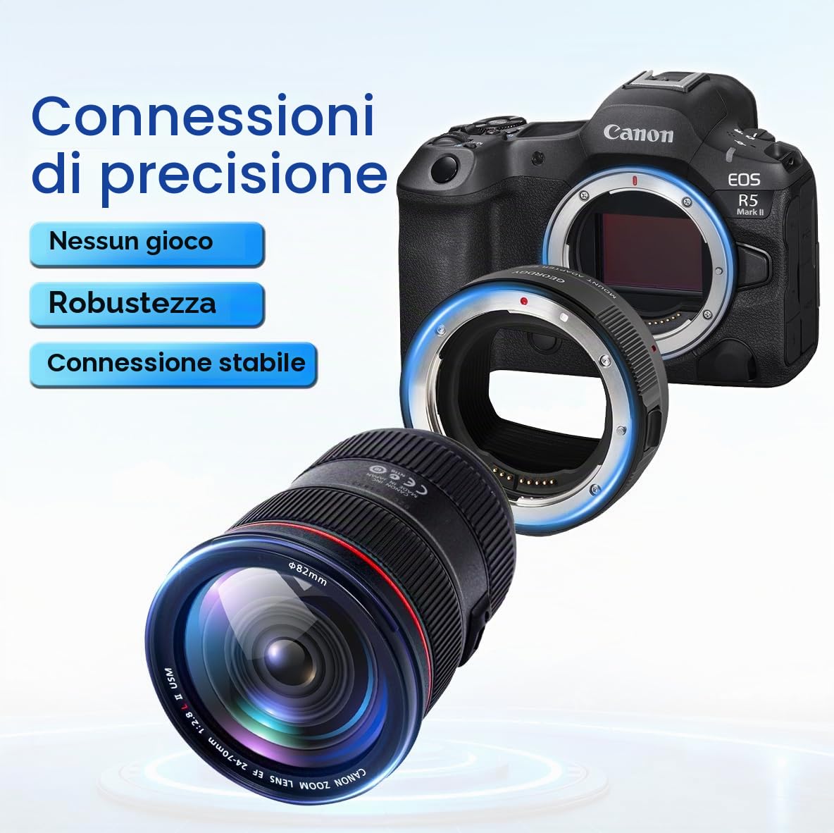 Adattatore per obiettivo, adattatore AF per obiettivi Canon serie EF/EF-S su fotocamere Canon EOS-R, tra cui EOS RP R3 R5 R6 R6 R6MarkII R7 R8 R10 R50 R100, Fast AF, apertura regolabile