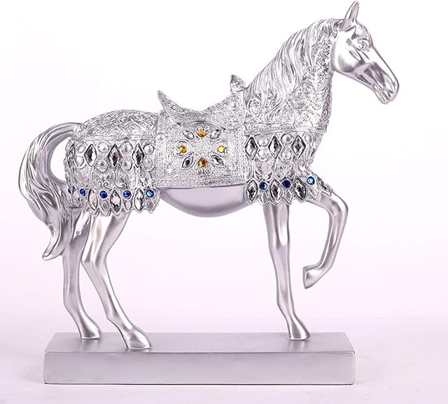 JMAHM Horse Ornaments Horse Sculptures Resin Oversized Decoration Crafts for Home Living Room (29cm, Silver)