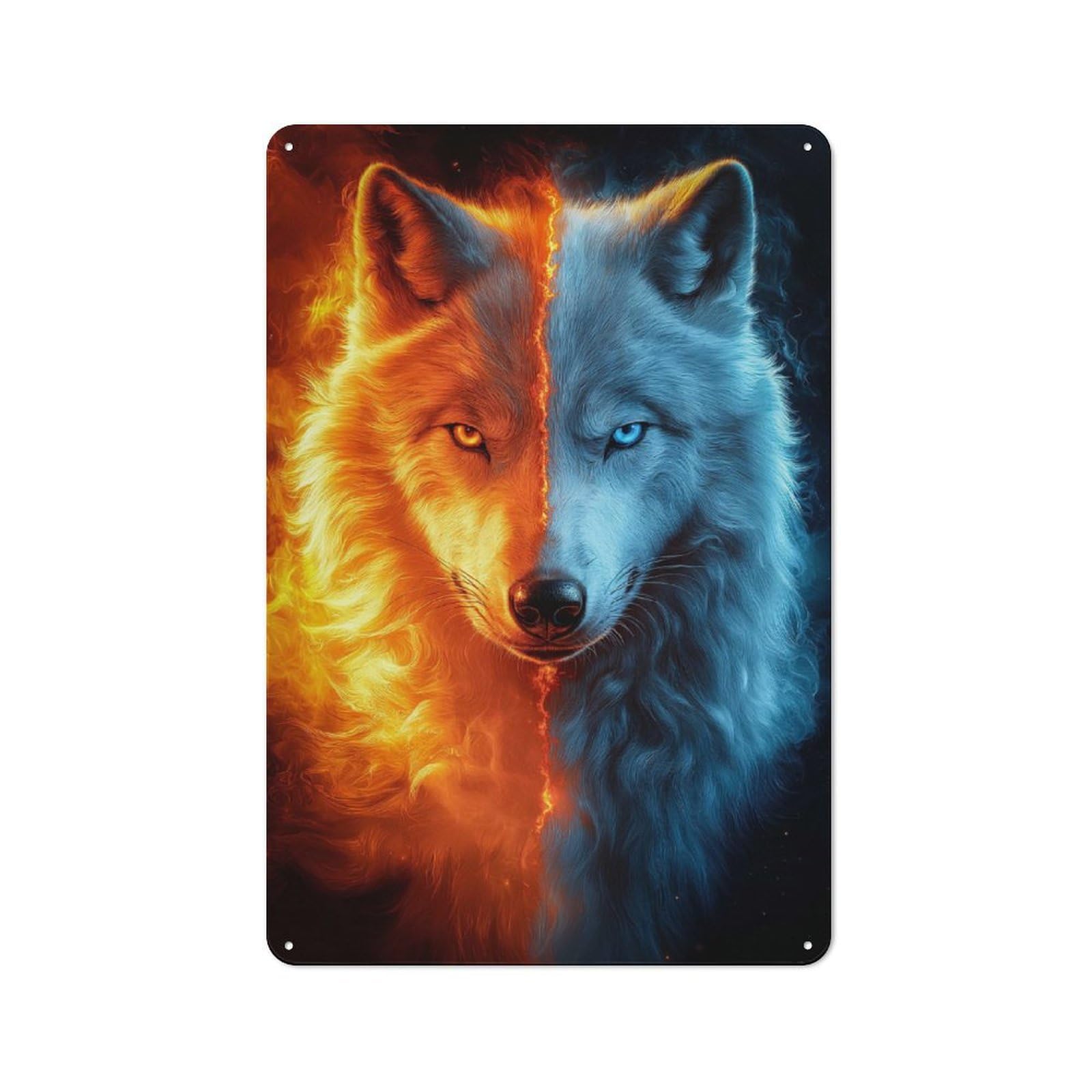 Fire And Ice Wolf Retro-style Metal Sign 30x20cm for Guest Room Or Hallway, for Hallway Wall Decor Fans
