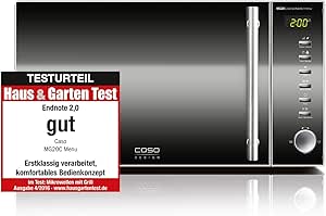 CASO | MG20 Ceramic menu 2-in-1 Mikrowelle mit Grill | Keramikboden und Grill-Rost für 2 Ebenen, 900 W, 1000 W Grill, 20 L, Edelstahl, verspiegelt