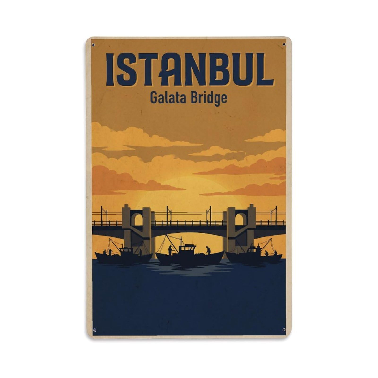 Gead 8X12inch Style Vintage Travel Istanbul Galata Bridge Harbor Metal Tin Sign