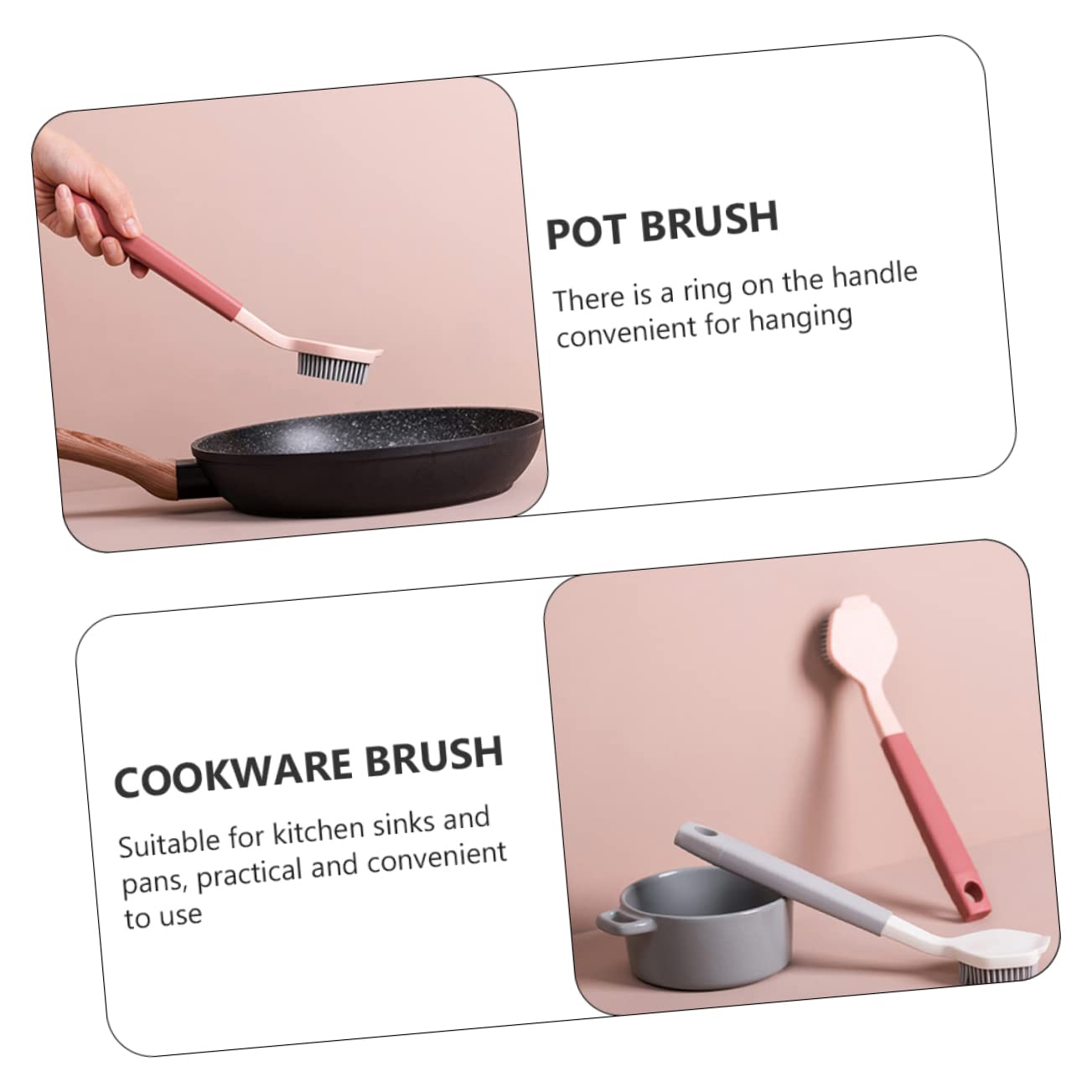 BEBEMOKO Long Handle Brush for Pot Cleaning Dishwasher Safe Cookware Brush Pp Material Easy to Hang Store