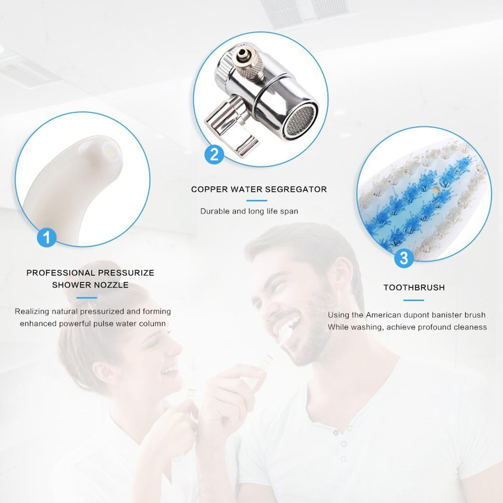 Idropulsore dentale per la pulizia dei denti, non elettrico, si collega direttamente al rubinetto (include 3 ugelli e 3 spazzolini da denti) - Bianco
