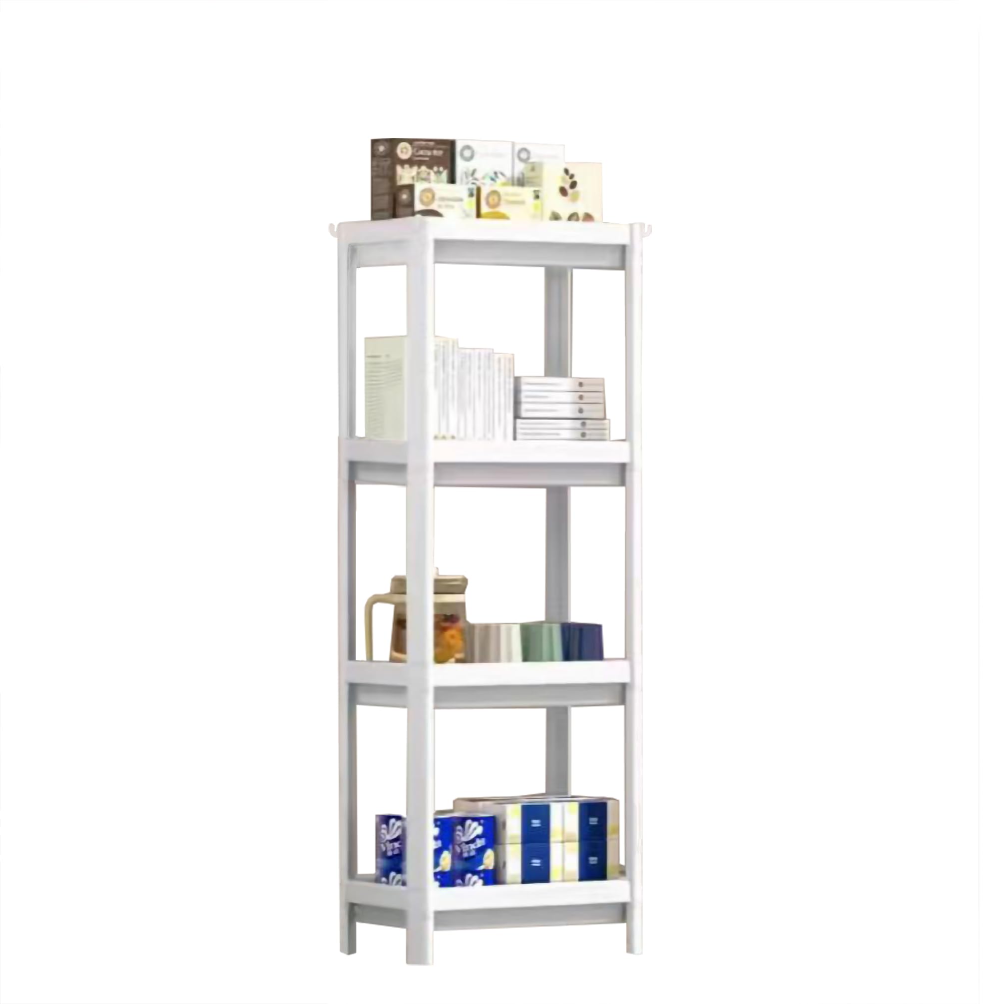 FixtureDisplays 4 Tier Plastic Shelf Stand 14X9 5X39 with Rectangle Plastic Mesh Trays White Shower Caddy Organizer Storage