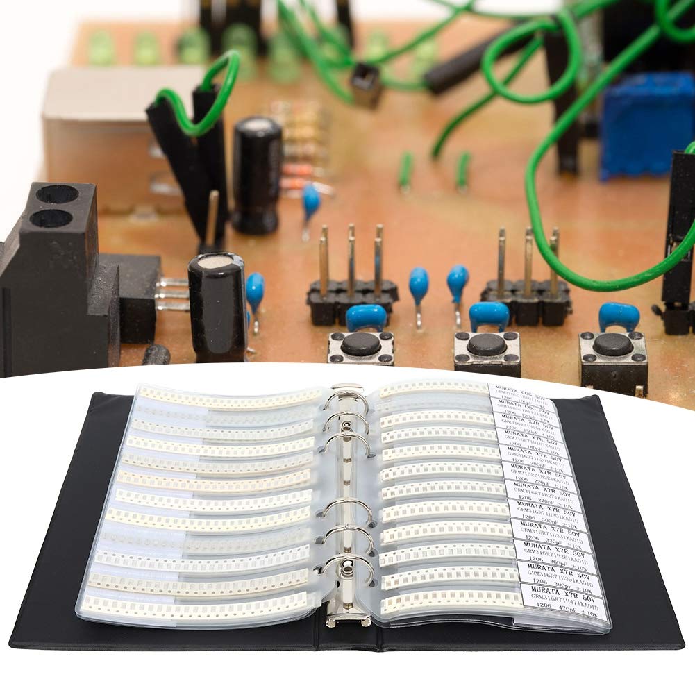 Kit de surtido de condensadores SMD portátil Serie 1206 Kit de resistencia SMD de 80 valores Componentes electrónicos Libro de muestras Negro para proyectos de prueba de circuitos