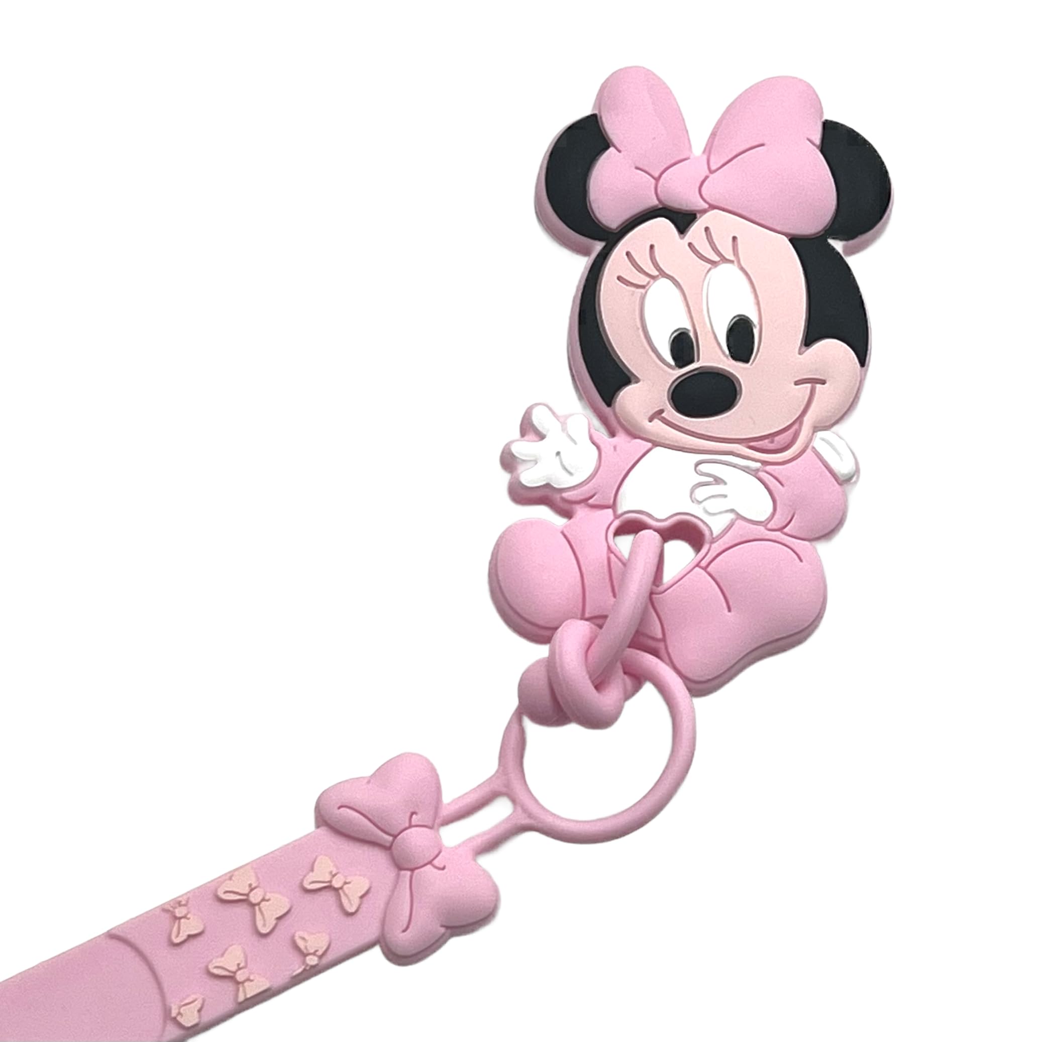 NOVITÁ Fettuccia IN SILICONE, Catenella portaciuccio personalizzata con nome FLAT BABYJART, lavabile, sicura per il bambino, compatibile con ciuccio MAM e CHICCO! (Minnie Rosa Pastello)