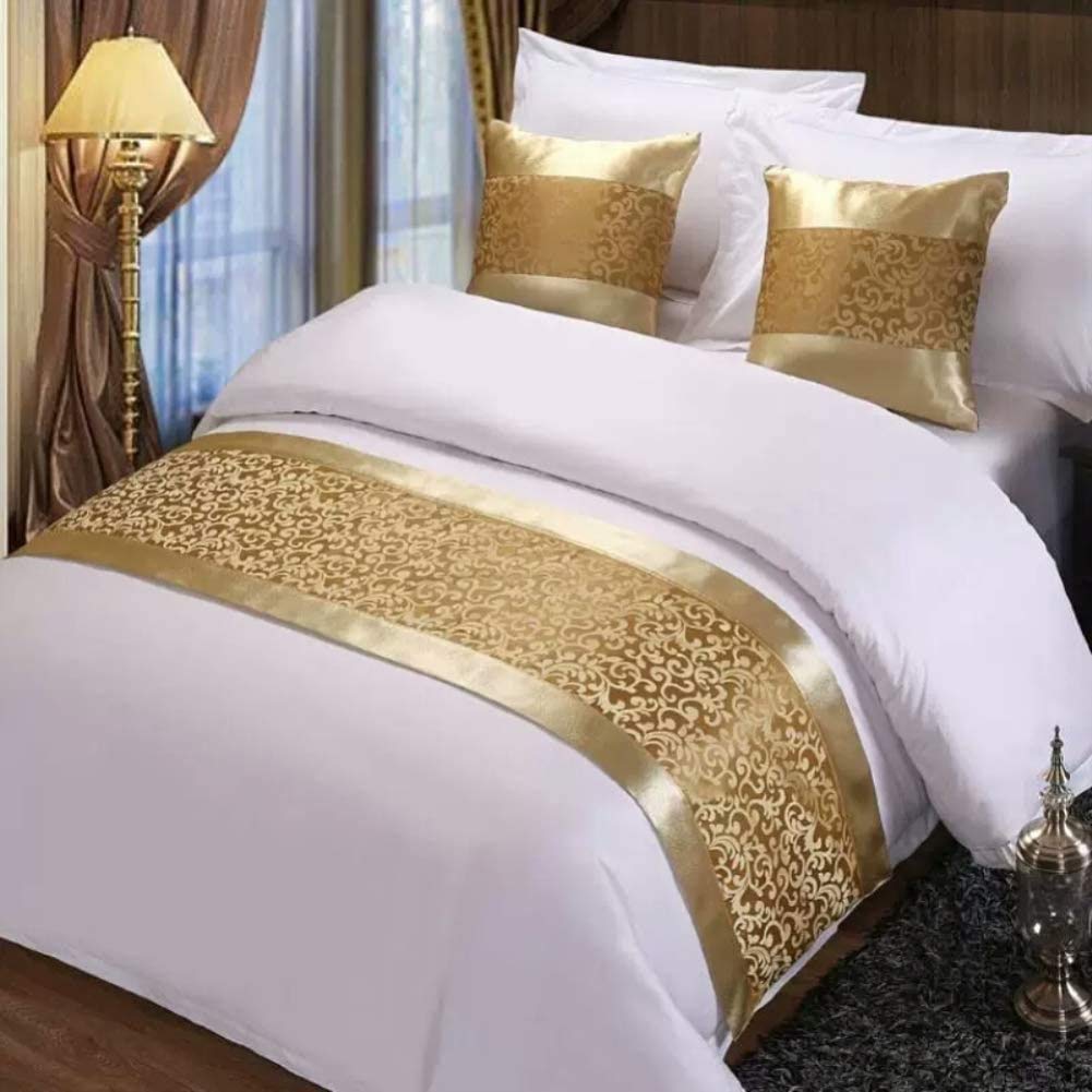WYHQL Bed Runners Bed Flag Champagne Jacquard Bed Scarf Runner Bedding Scarves for Home Hotel Guesthouse (Color : Gold, Size : 50x180cm (for 1.2m bed))
