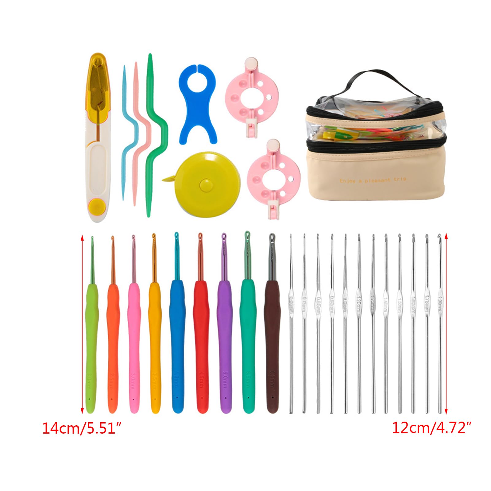 Juego de 58 agujas de ganchillo ergonómicas para tejer con estuche de almacenamiento y accesorios de aguja de ganchillo, suministros de tejer, accesorios de tejer y herramientas