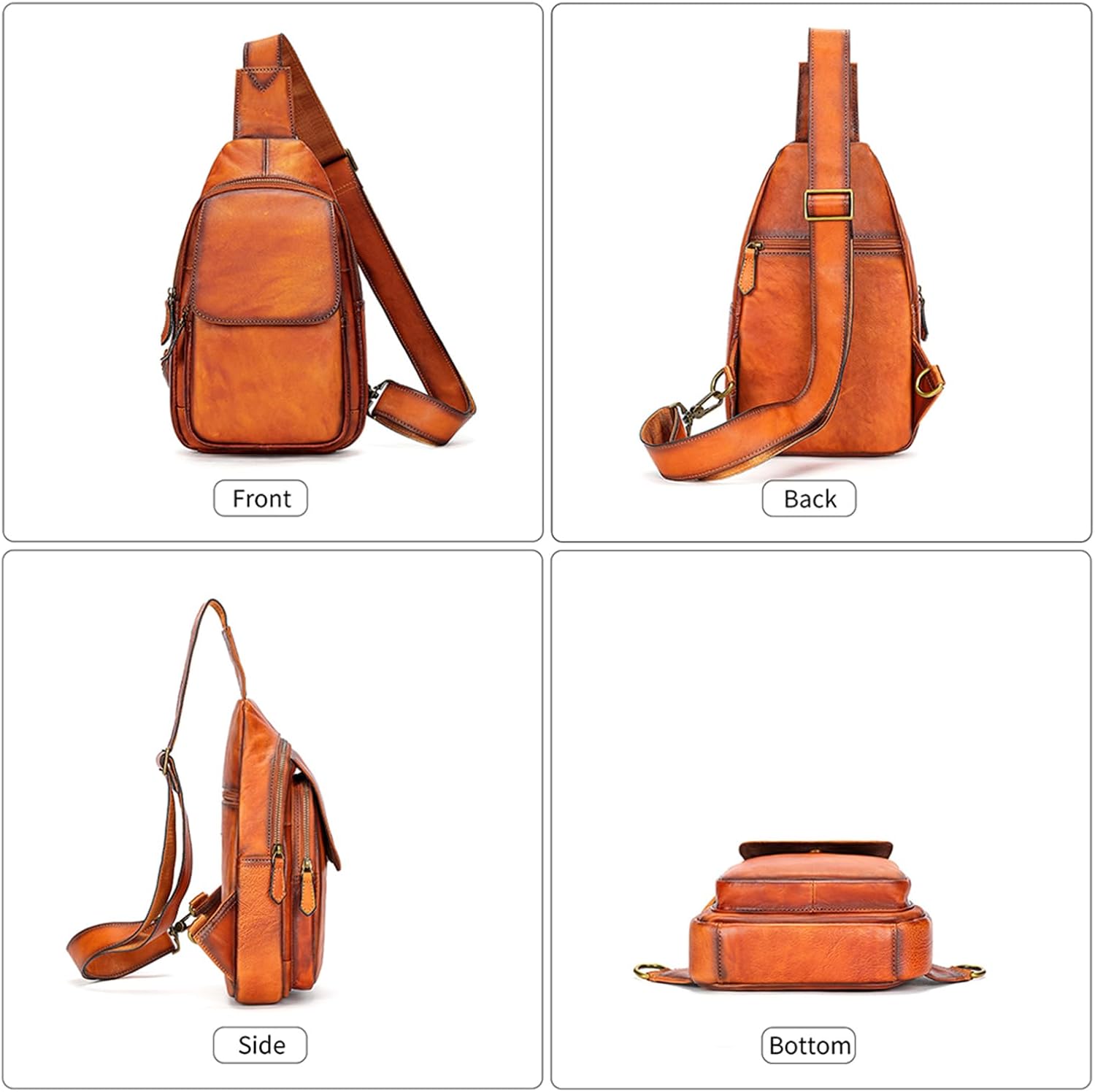 NIUCUNZH Genuine Leather Sling Bag, Handmade Vintage Crossbody Shoulder Bags Small Travel Pack for Women and Men