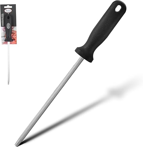 Alpine Cuisine Afilador de cuchillos de acero templado de 8 pulgadas con mango ergonómico, varilla profesional para afilar cuchillos y duraderas,