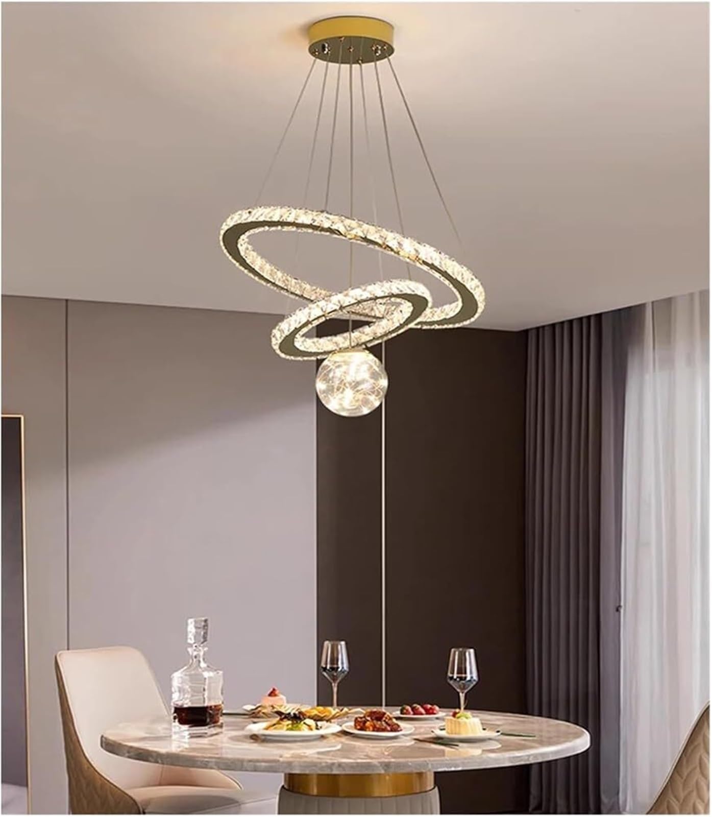 FZQSXAZU Pendant Light Ceiling Shade Dining Room Decoration Chandelier Indoor Lamps Lamp for Salon Chandeliers(2rings 60 40cm)