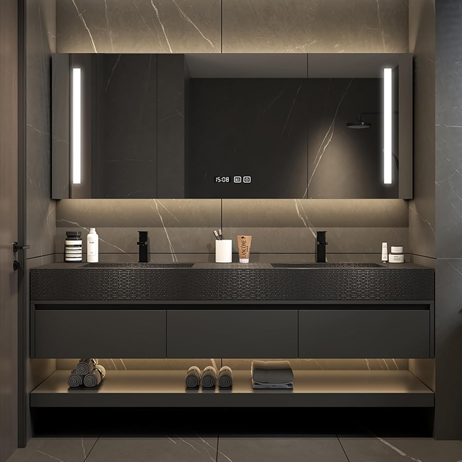 Bathroom Vanity Set, Modern Bathroom Cabinet Vanity with Sink, Wall Mount Floating Vanity with LED Smart Defogging Cabinet,Solid Wood Upscale Bath Vanity (Single Sink,44")