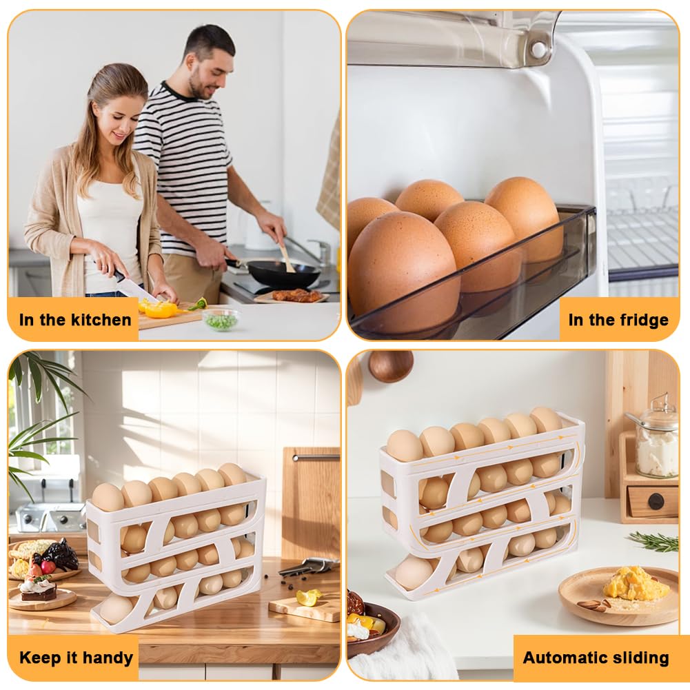 huevera, Dispensador de huevos for refrigerador 4 niveles, gran capacidad, contenedor for ahorrar espacio(White and Grey)