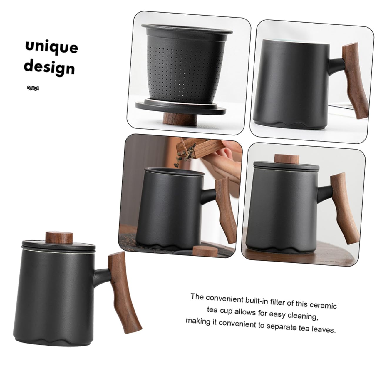 SHOWERORO Taza De Cerámica Grande Con Tapa y Filtro Para Café Infusiones y Té Para Hogar y Oficina