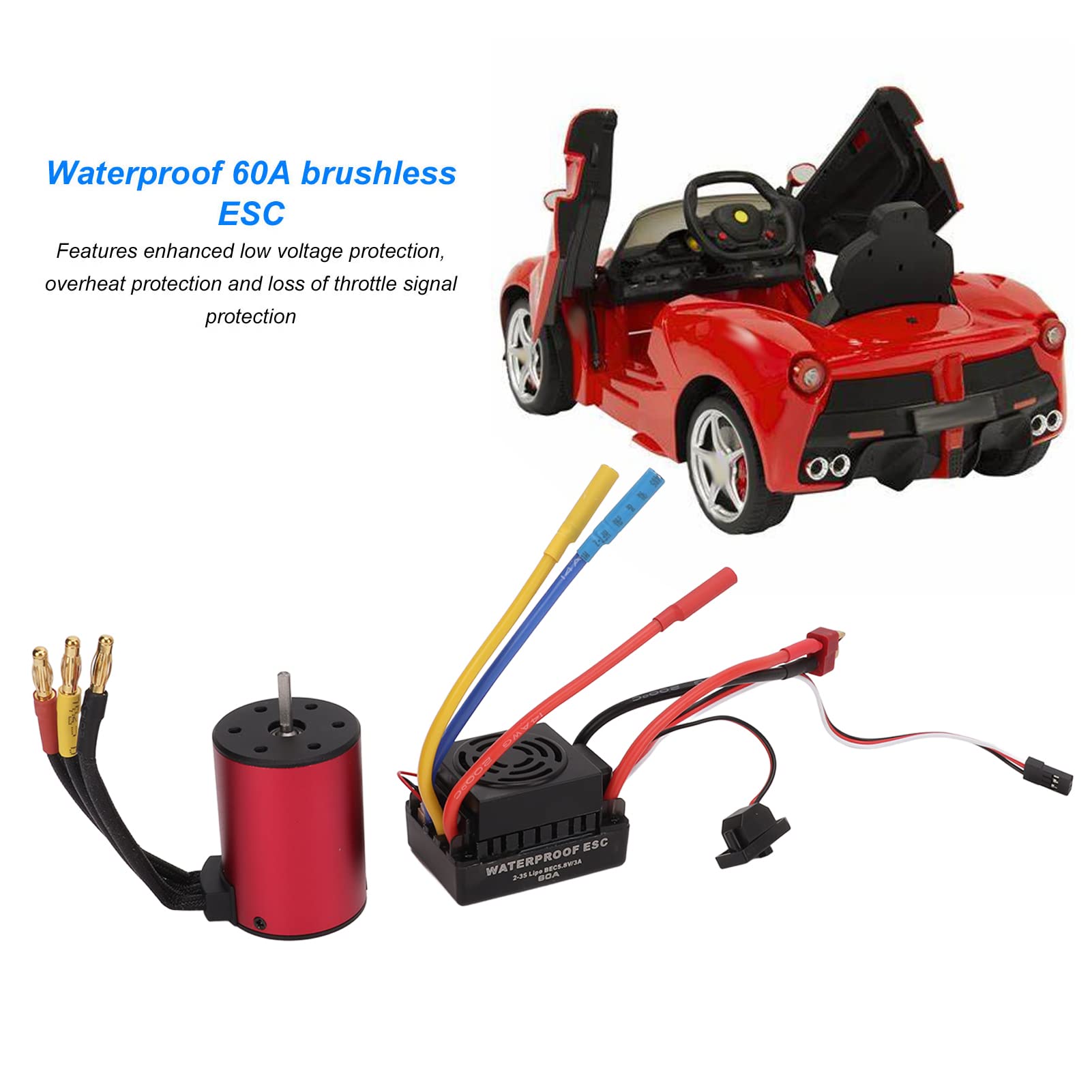 Changor S3650 4300KV Bezszczotkowy Silnik Wydajna Praca Wodoodporny + 60A Aktualizacja ESC dla Samochodów RC 1/10 Czerwony Stop Aluminium