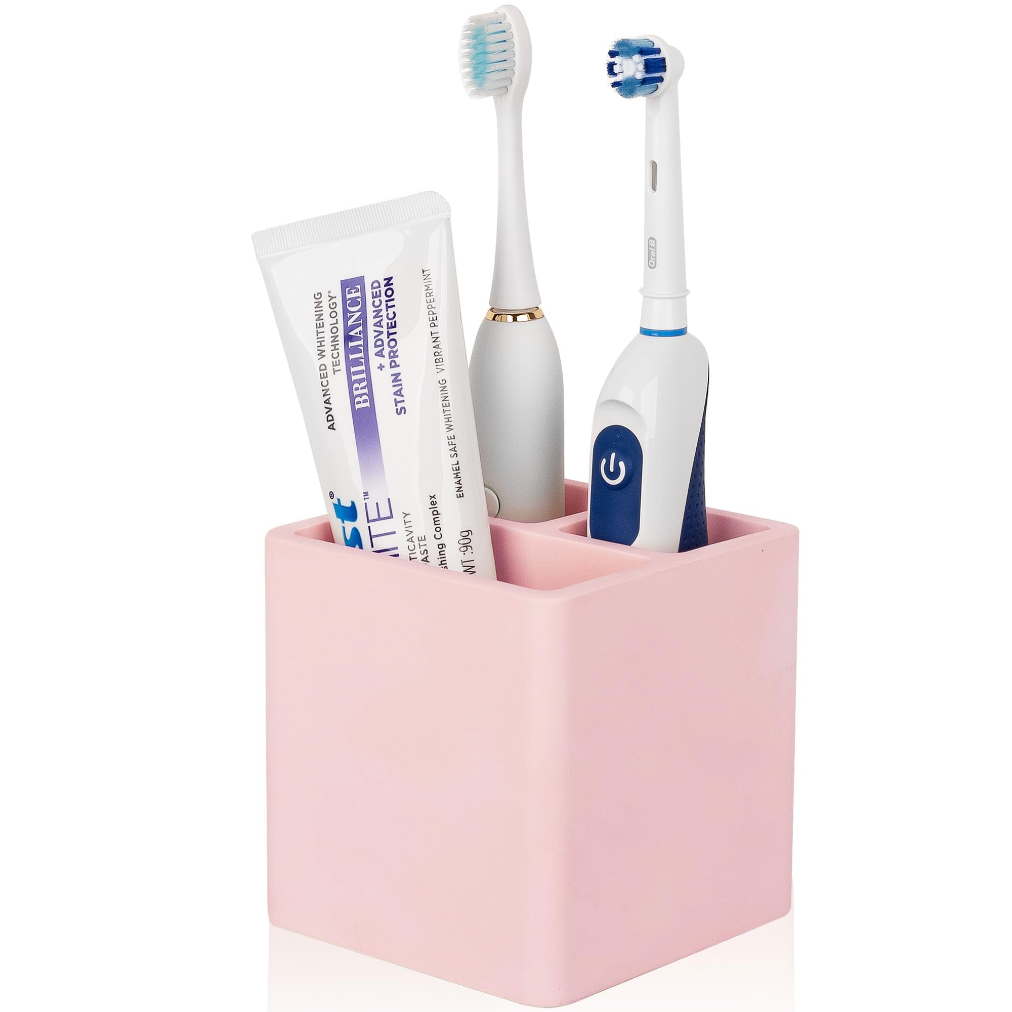 Diatomite Toothbrush Holders for Bathrooms, Electric Toothbrush and Toothpaste Holder 3 Slots Tooth Brush Organizer for Bathroom Countertop, Shower, Vanity - Blush Pink