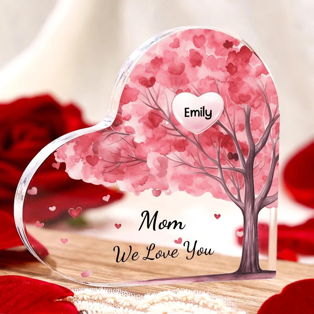 Mothers Day Gifts for Mom Custom Family Tree Acrylic Plaque Personalized 2-10 Family Names Tag Home Family Decorative Signs Birthday Gift for Mom Grandma 3.9" and 5.9" (1 Name, Pink(3.9"/5.9"))