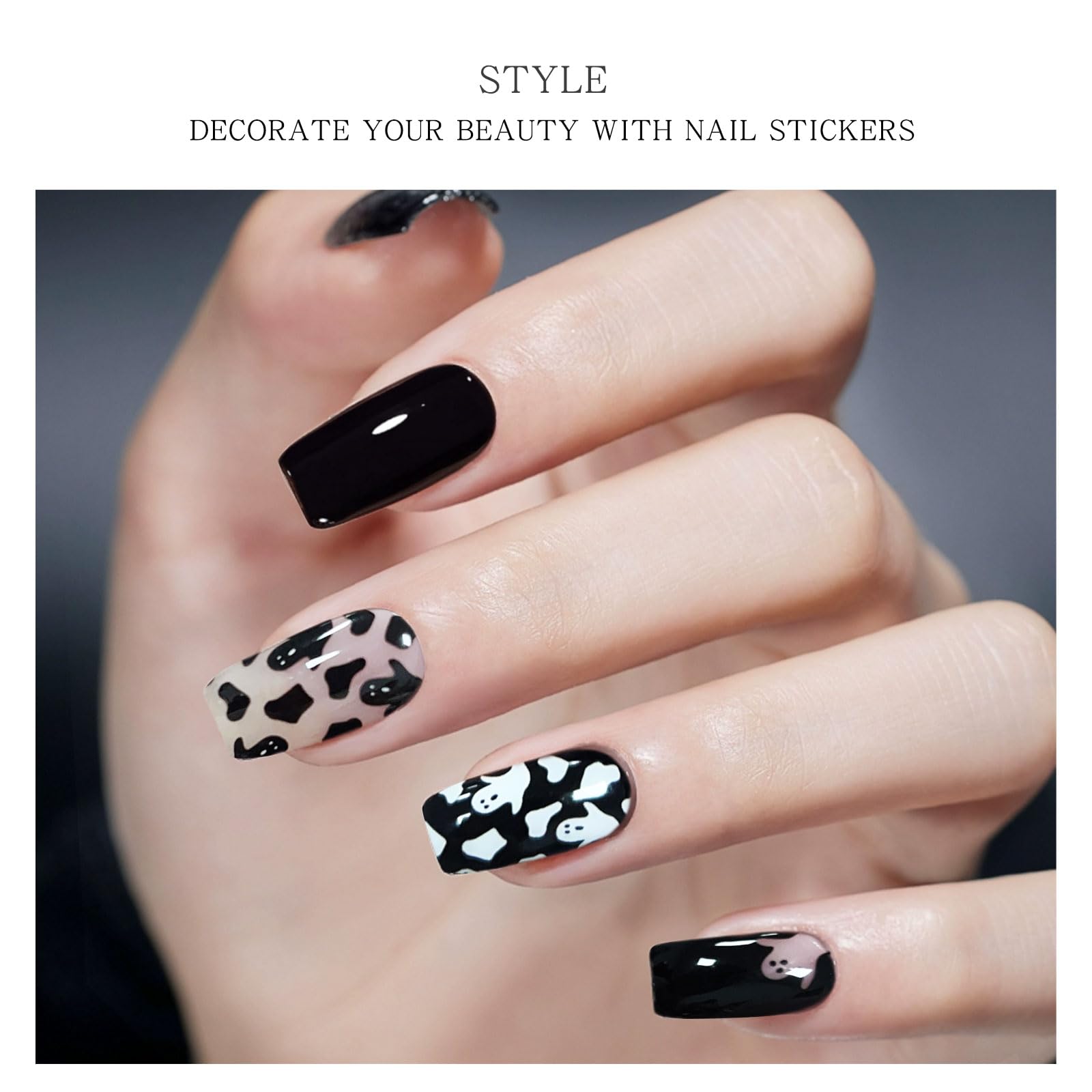 JMEOWIO Gel Nail Stickers Halloween Black White Cute Ghost Semi Cured Gel Nail Strips Wraps UV/LED Nails Art Design Decoration Accessories - Image 3