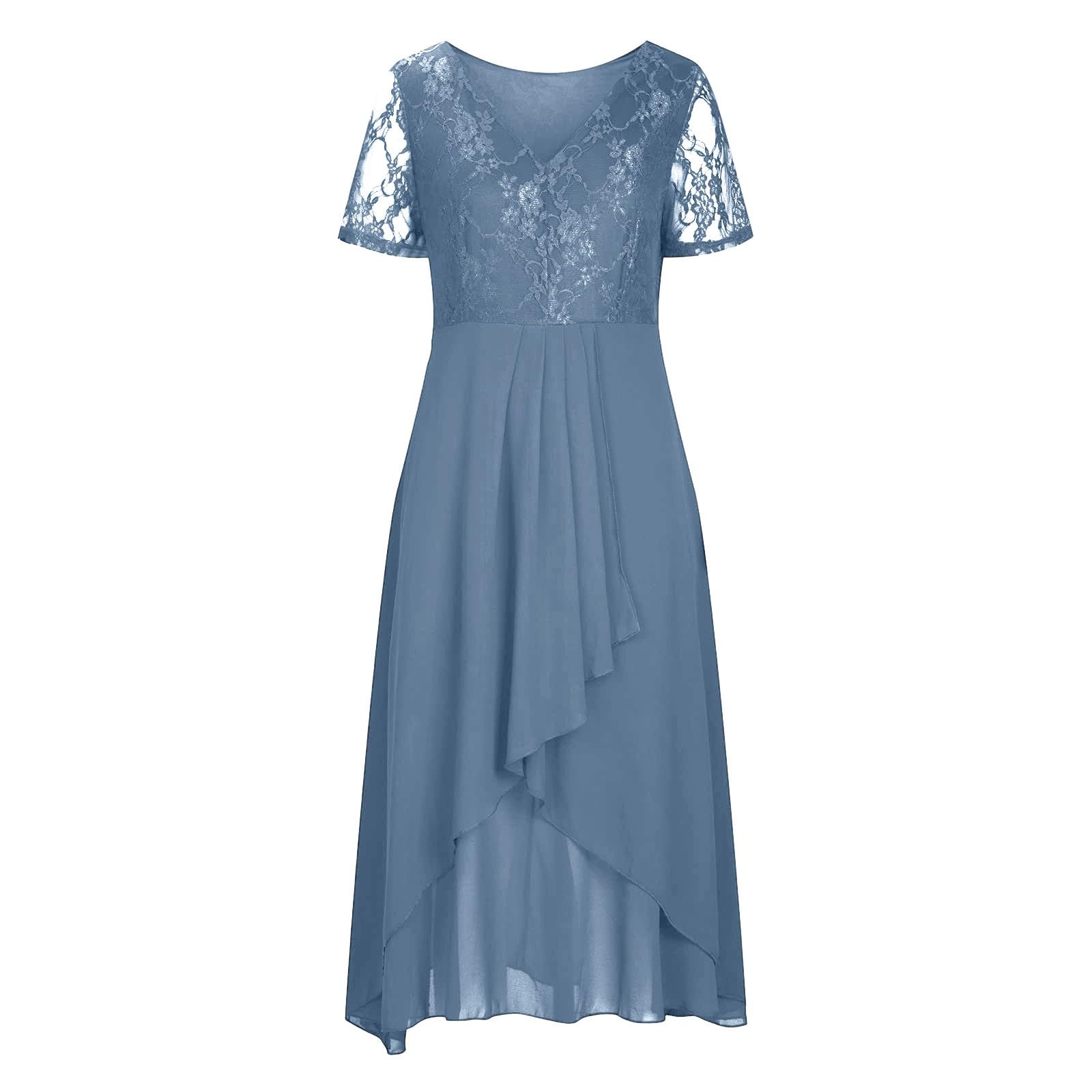 Generisch Kleid Damen Elegant Festliche Kleider für Hochzeitsgast Cocktailkleid Frauen Spitze Chiffon Halbarm Abendkleid Brautjungfer Kleid Damen Festlich Outfit Ballkleid Party Abend Feier Formell
