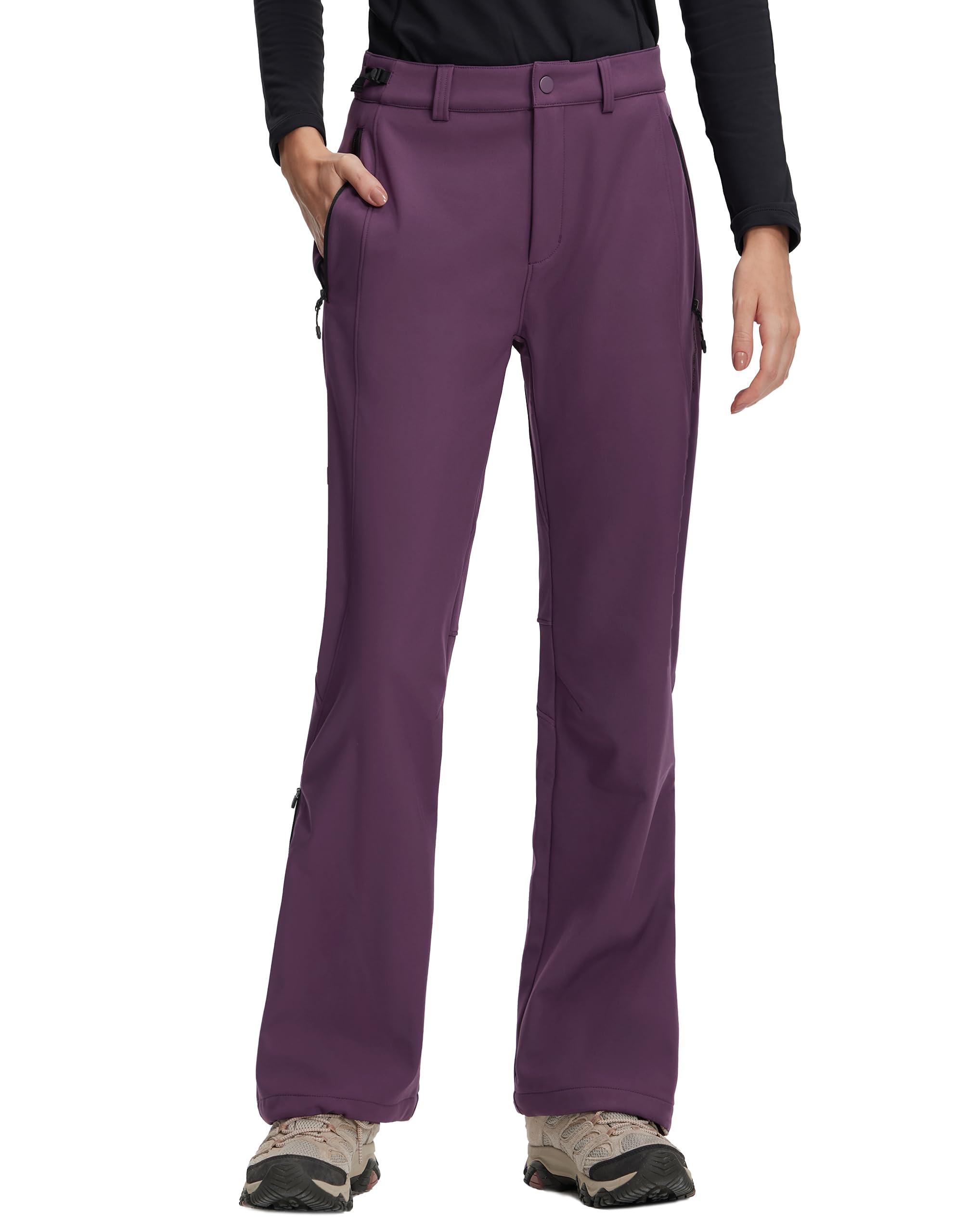 Pioneer Camp Womens Snow Fleece Lined Ski Pants Hiking Waterproof Winter Flared Insulated Softshell Ankle Zip Pants