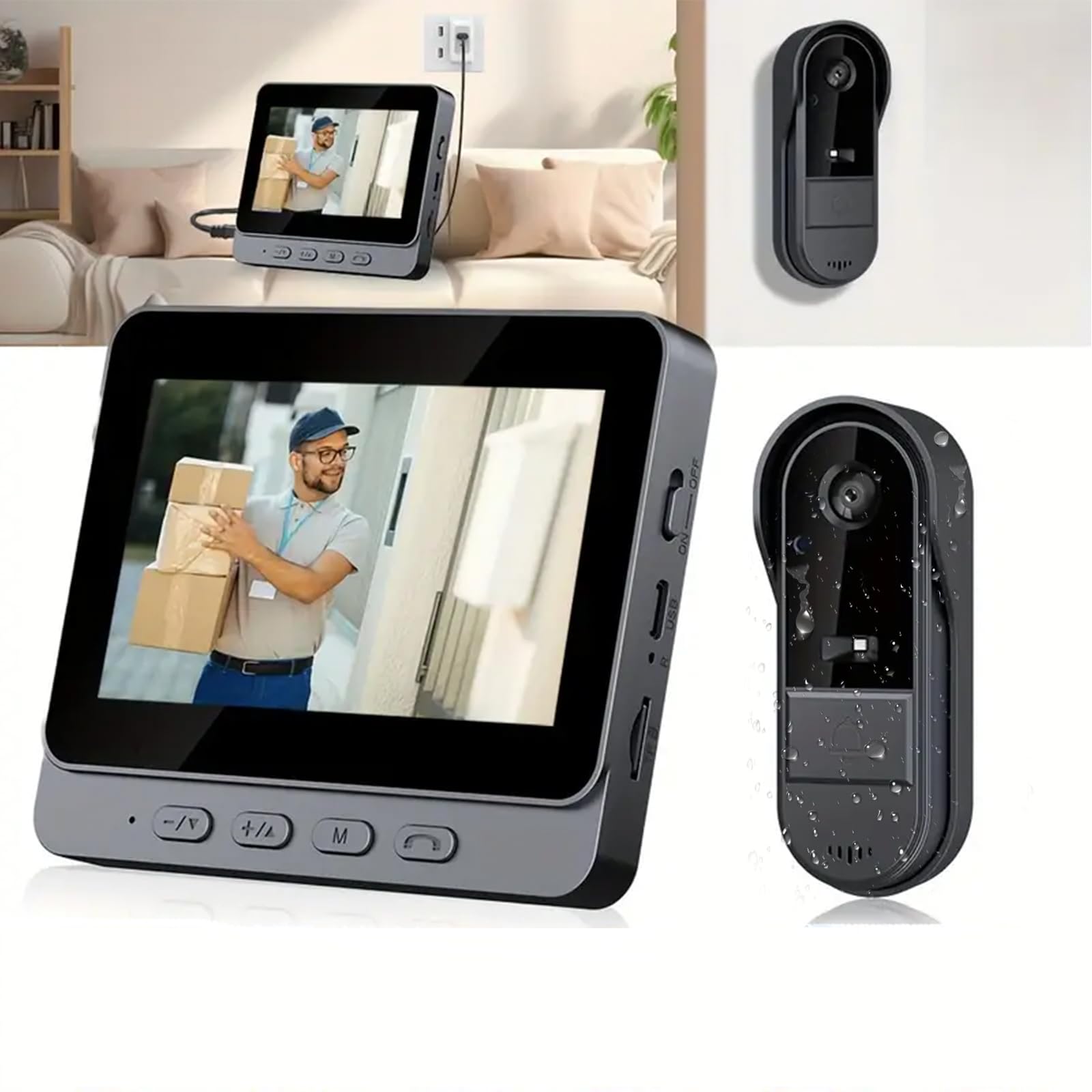 Zeerkeer Campanello senza fili con Schermo IPS 4,3 pollici, Videocitofono senza fili con Fotocamera 1080P, Telecamera HD 170°, Audio Bidirezionale, Campanello per fotocamera, IP67 Forte impermeabile