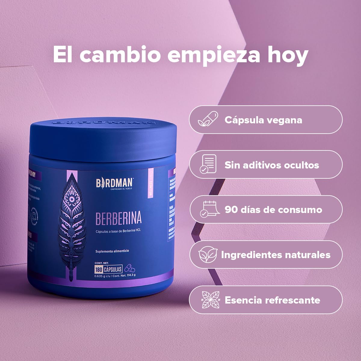 Birdman Berberina HCL 900 mg | Apoya tu Alimentación Diaria | Fórmula Limpia Sin Aditivos | Cápsula Vegana | Esencia Refrescante | Suplemento Alimenticio | 90 Porciones | 180...