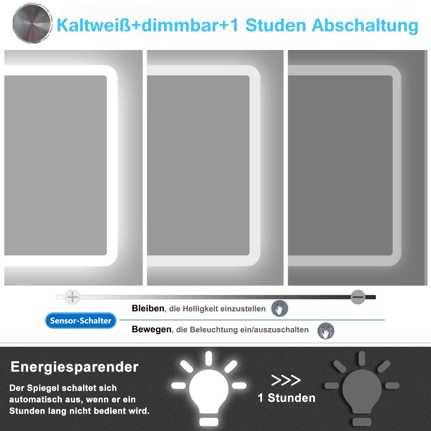Badspiegel mit Beleuchtung 140x80cm Sensor-Schalter Beschlagfrei Kaltweiß dimmbar Memory-Funktion LED Wandspiegel IP44