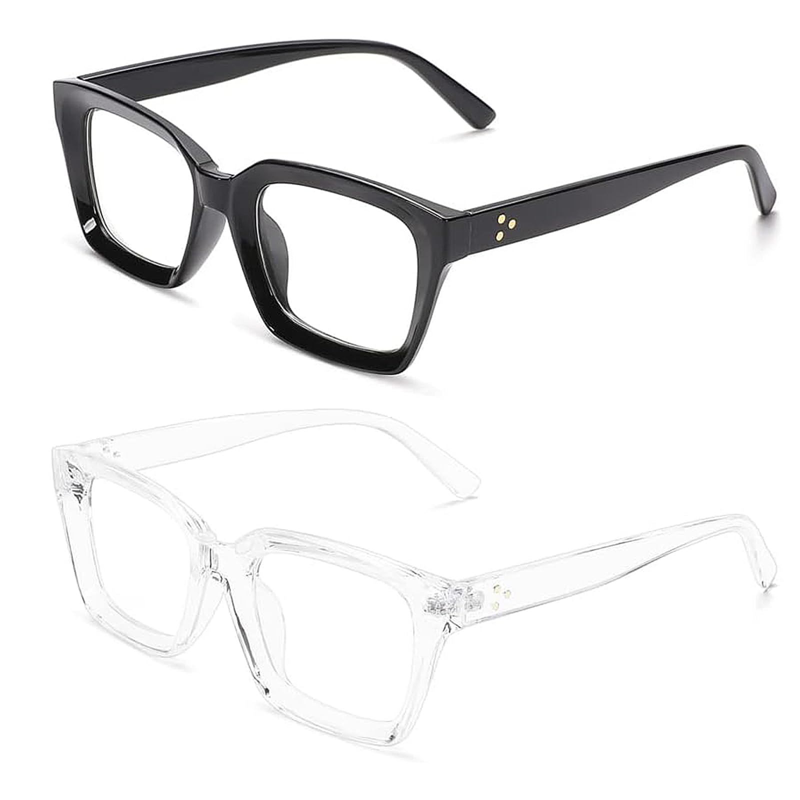 Wisfunlly2Pcs Classic Non-prescription Clear Lens Eyeglasses for Women Anti-Blue Full Frame Vintage Clear Lens Glasses for Women Non-prescription Classic Square Eyewear Frame, One Size