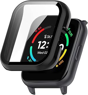 TINGYR Capa para Realme TechLife Watch S100, PC + Vidro Temperado para Proteger a Tela Antiqueda, Capa para Relógio com Tudo Incluído para Realme TechLife Watch S100. (Preta)