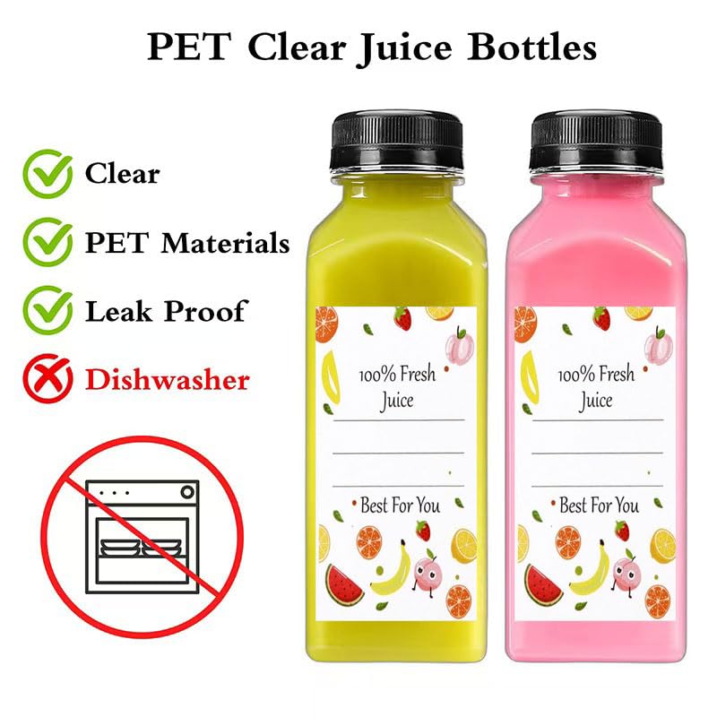 12pcs 12oz Plastic Juice Bottles, Reusable Juice Containers With - View #3