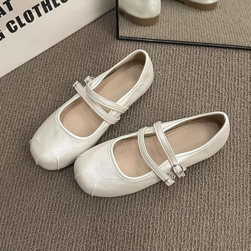 ChaiRong Zhou Women Mary Jane Shoes Pu Leather Double Buckle Straps Round Ballet Flats Casual Dress Shoes3