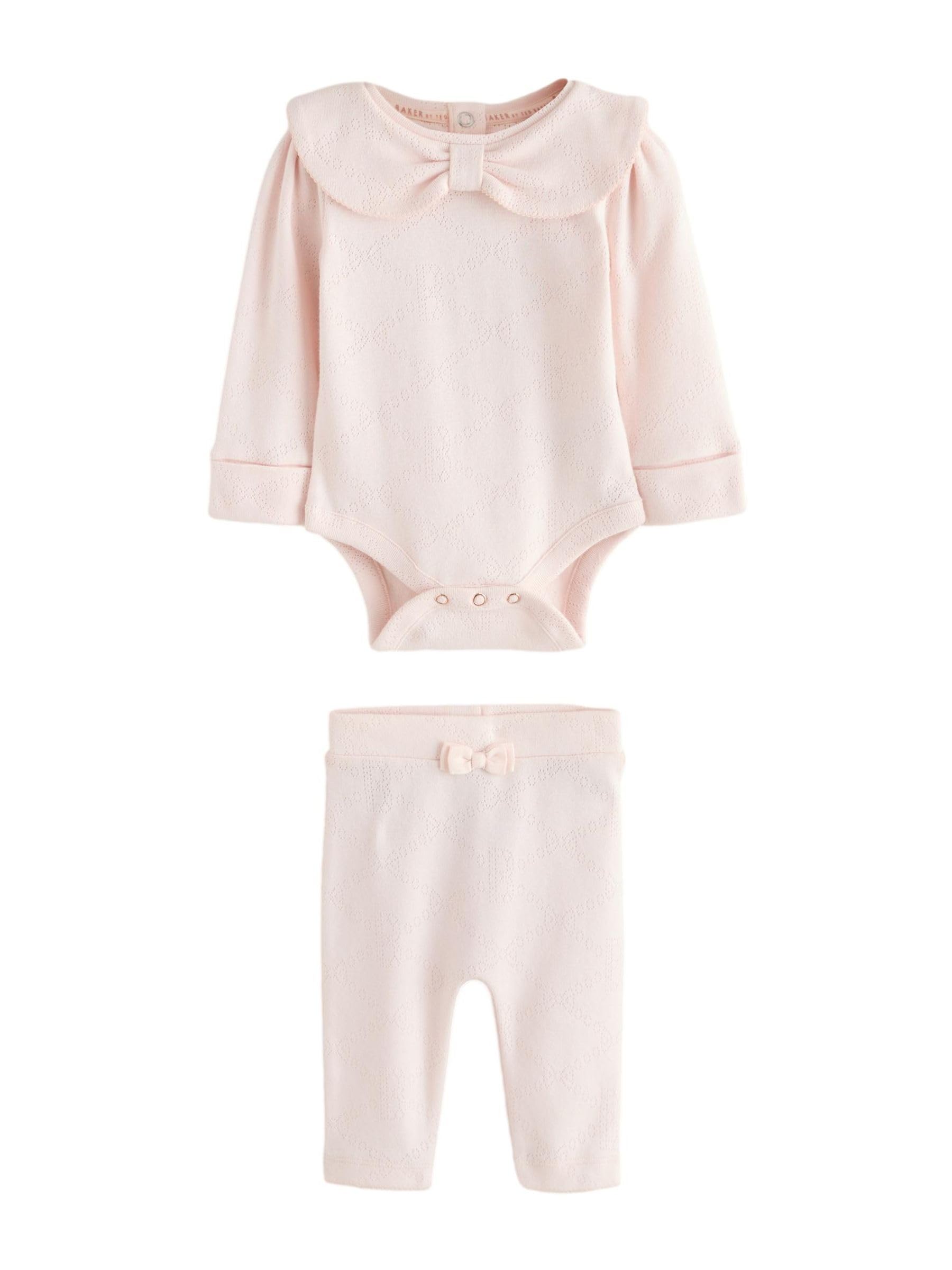 Baby Mädchen Bodysuit mit Lochstickerei mit Schleife und Leggings im 2er-Set