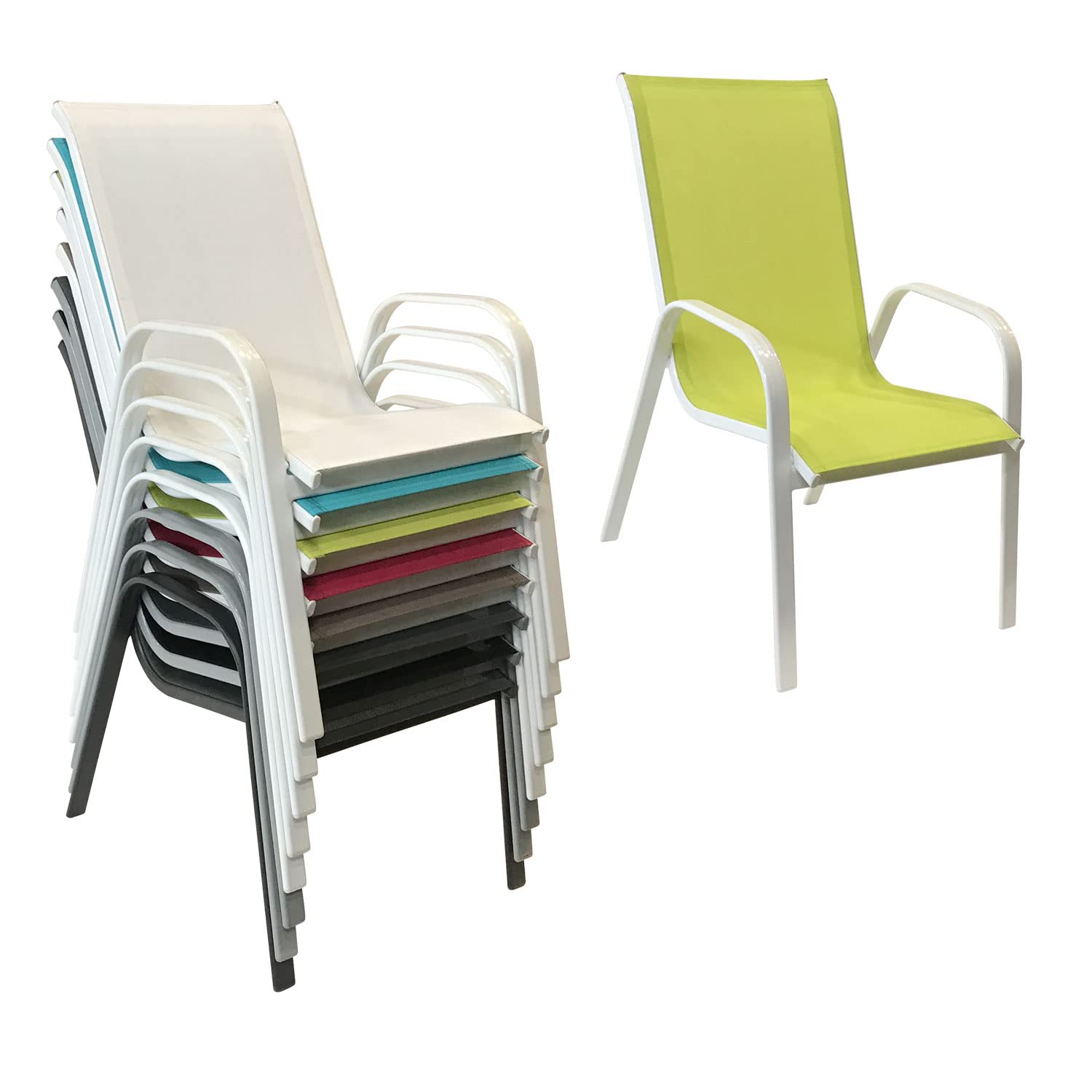 Happy Garden Lot de 4 chaises de Jardin Marbella - Textilène Vert et Aluminium Blanc