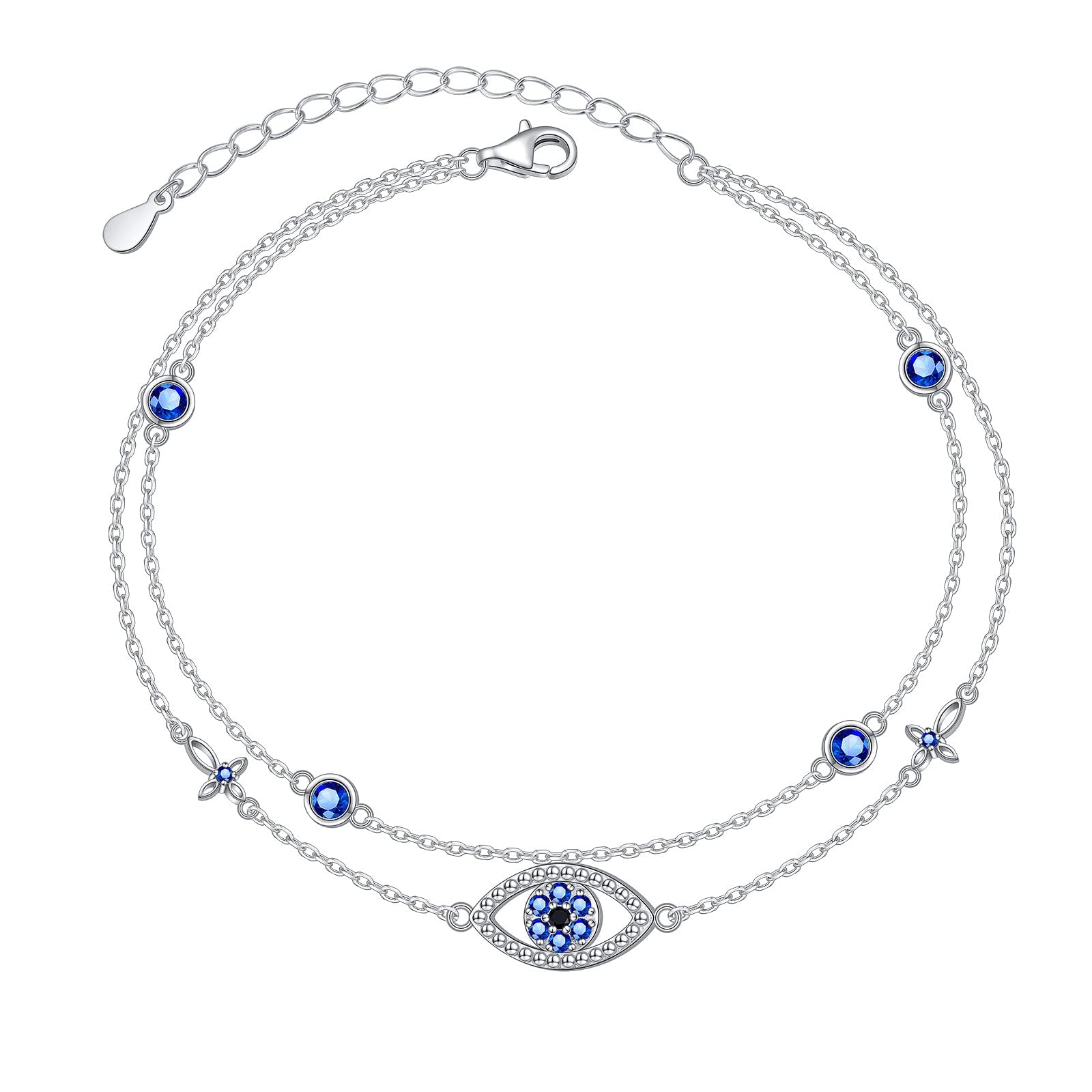 Flyow Bracelet de cheville pour femme mauvais œil/turquoise créée/infini/cœur/fleur de lotus en couches Chaîne de cheville réglable pour l'été Plage Bracelet de cheville Bijoux Cadeau
