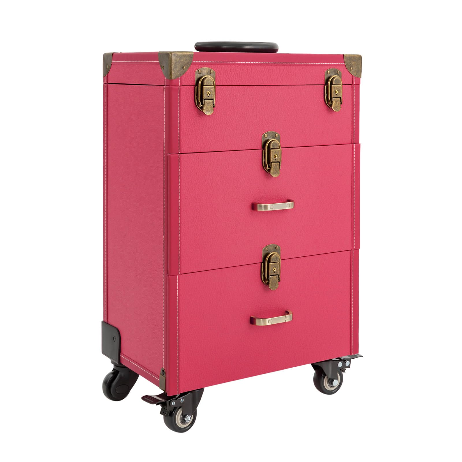 Unndysrt Rolling Makeup Case - Portable Cosmetic Trolley with Drawers, Multifunctional Organizer with 4 Wheels for Makeup, Nail Polish & Jewelry Travel Storage (Rose)