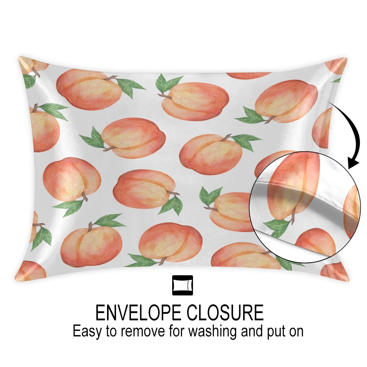 Peaches - Confezione da 2 federe in raso per capelli e pelle, motivo pesche, con chiusura a busta, super morbide, resistenti alle pieghe, resistenti alle macchie, 50,8 x 101,6 cm