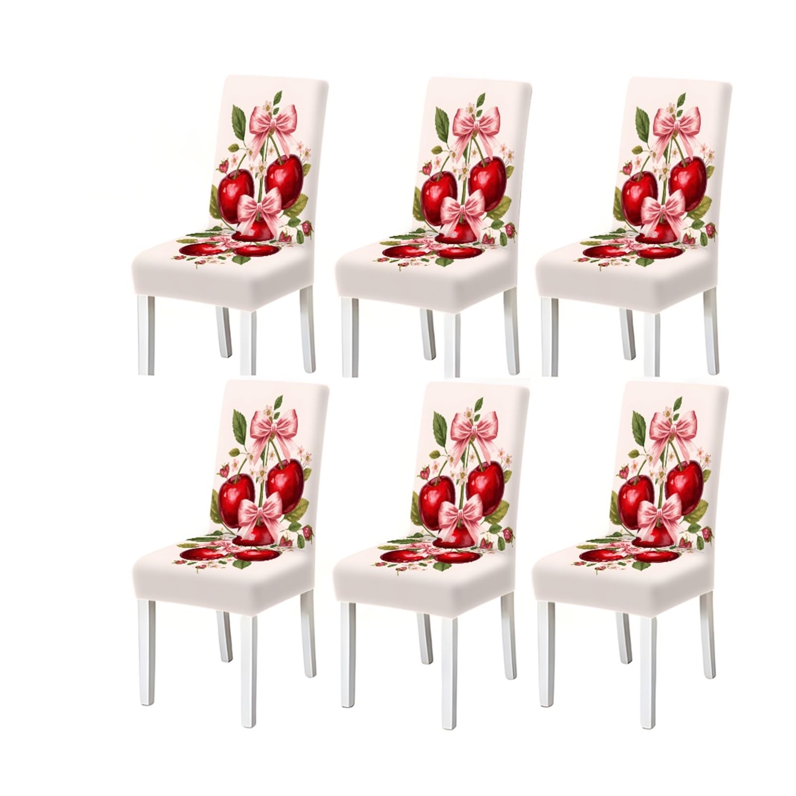 Bosuybn One Color Cherry Bow Print Dining Chair Covers Set Of 2/4/6, Stretch Slipcovers For Kitchen Dining Room Furniture Protectors For Home Dining Room(6Pcschair Cover)
