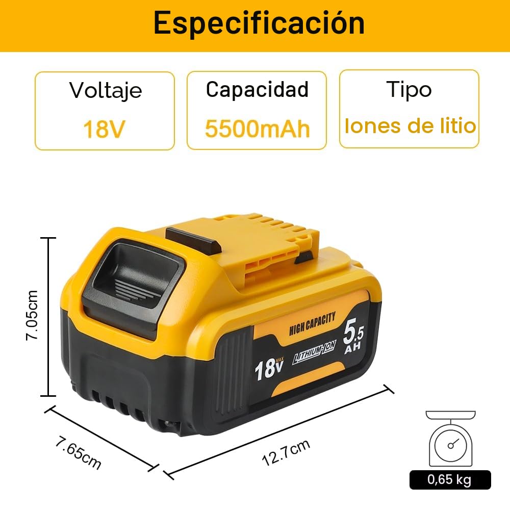 Powarobor DCB184 18 V 5,5 Ah Batería de Repuesto de Ion de Litio de Compatible con Dewalt 18V Herramientas eléctricas DCB182 DCB182 DCB183